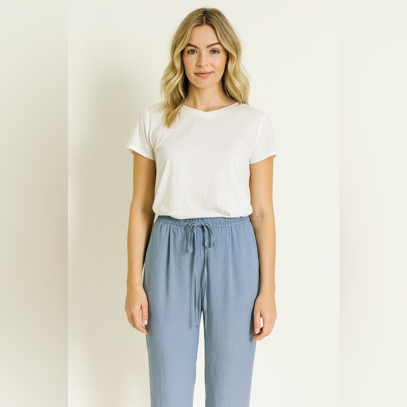 Zara Basic Slate Blue Flowy Elastic Waist Tie Front Trousers Pants sz Medium - Picture 2 of 9